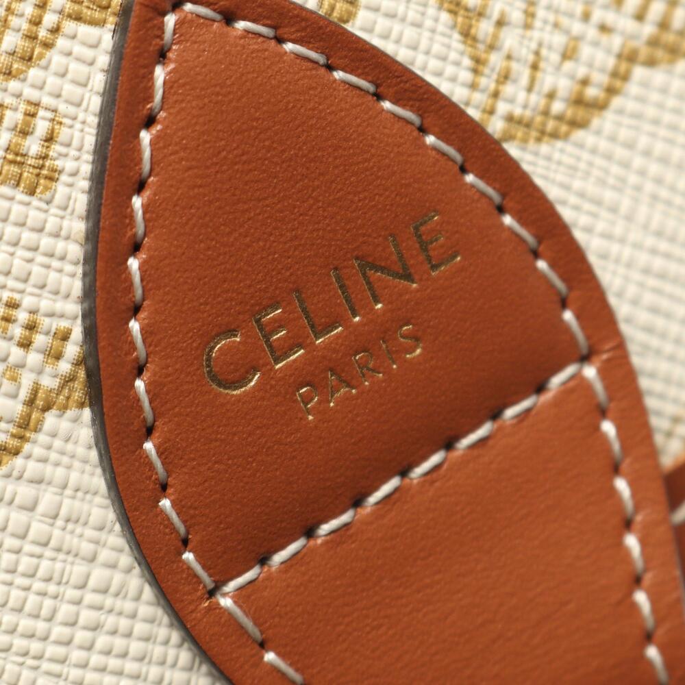 Celine Folco Bag Triomphe Shoulder Canvas Leather White Brown - Picture 4 of 6